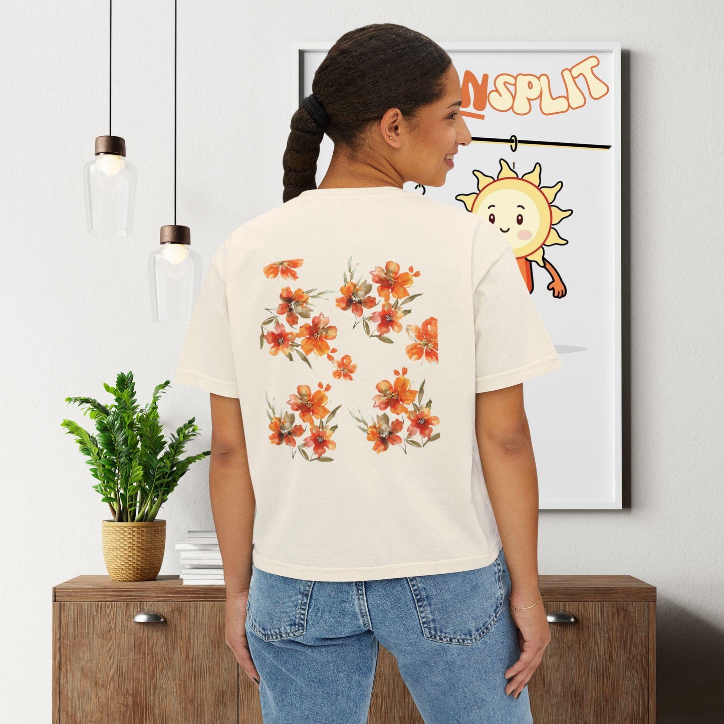 Boho Floral Women's Boxy Tee, Casual Summer Top, Beach Wear, Gift for Her, Trendy T-Shirt, Nature Inspired Clothing