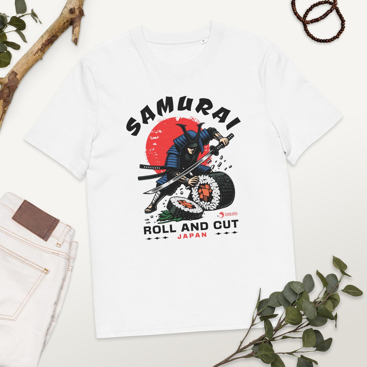 100% Cotton Samurai Roll & Cut T-Shirt - Funny Sushi Katana Graphic Tee - Japanese Food Lover Shirt - Unique Anime Streetwear, Meme Tshirt