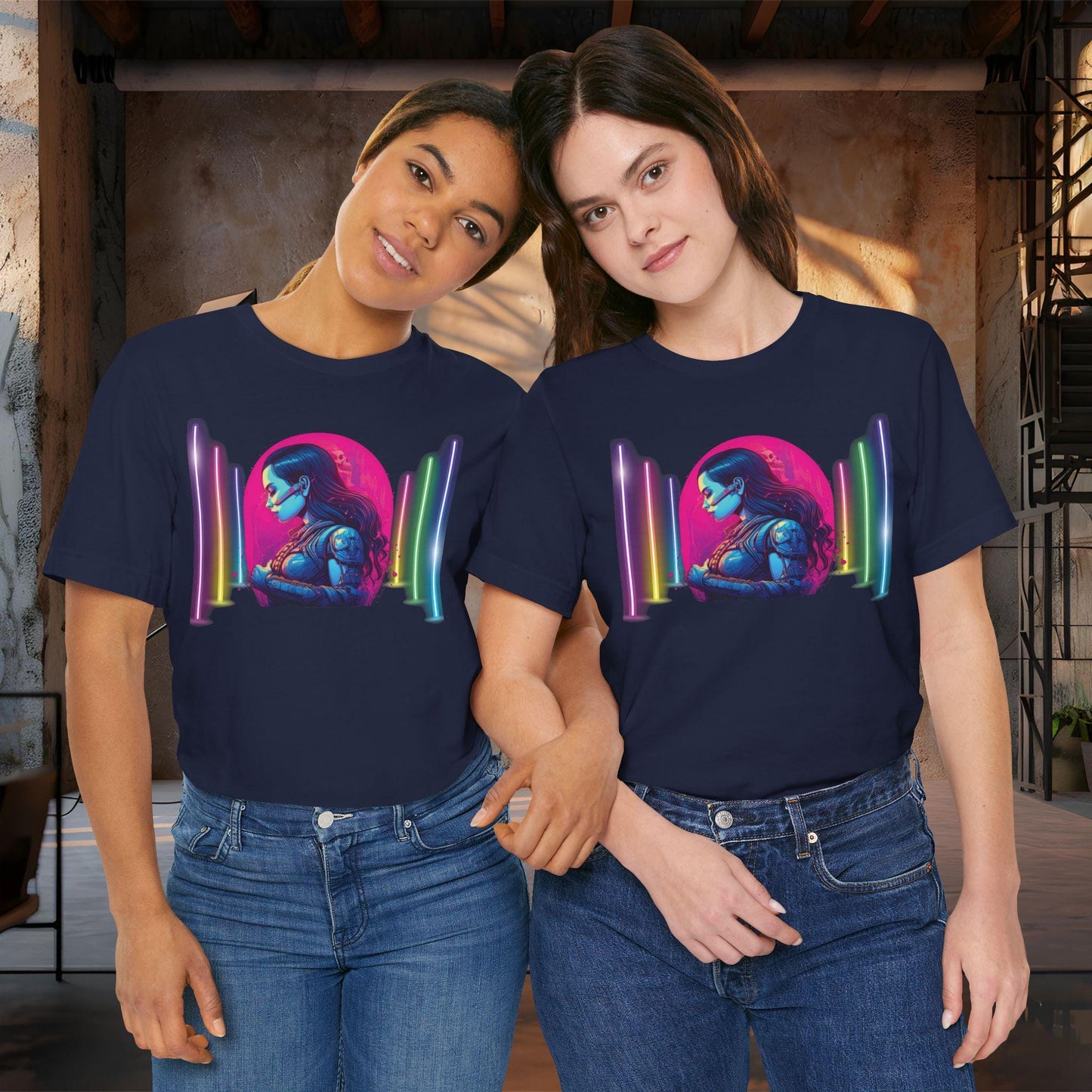 Neon AI Cyborg Girl T-Shirt | Cyberpunk Apparel | Long Lasting Print, Premium Quality Bella Canvas Tee XS to 5XL