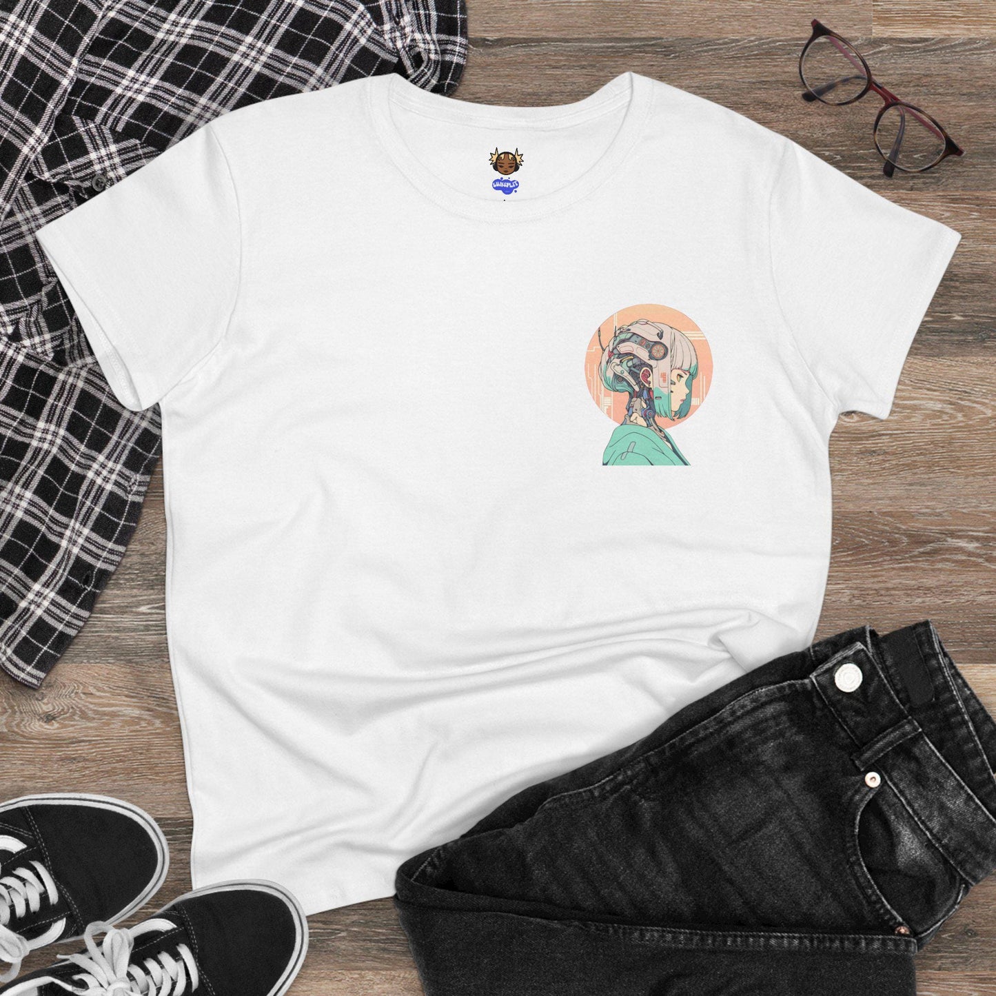 Cyberpunk Geisha Women's Midweight Cotton Tshirt, Streetwear, Anime, Casual, Japanese Girl Tshirt