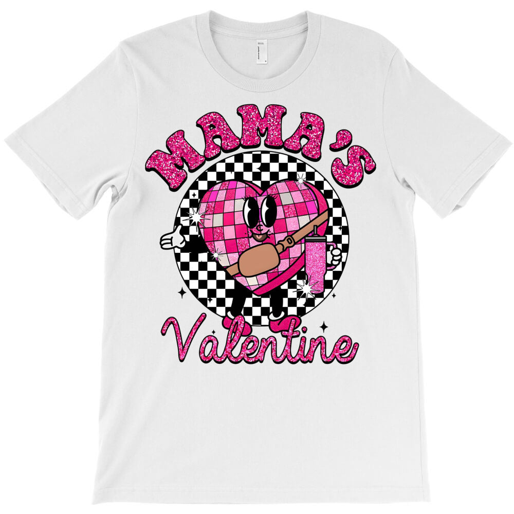 Glitter Mamas Candy Heart Checkered Valentine T-Shirt