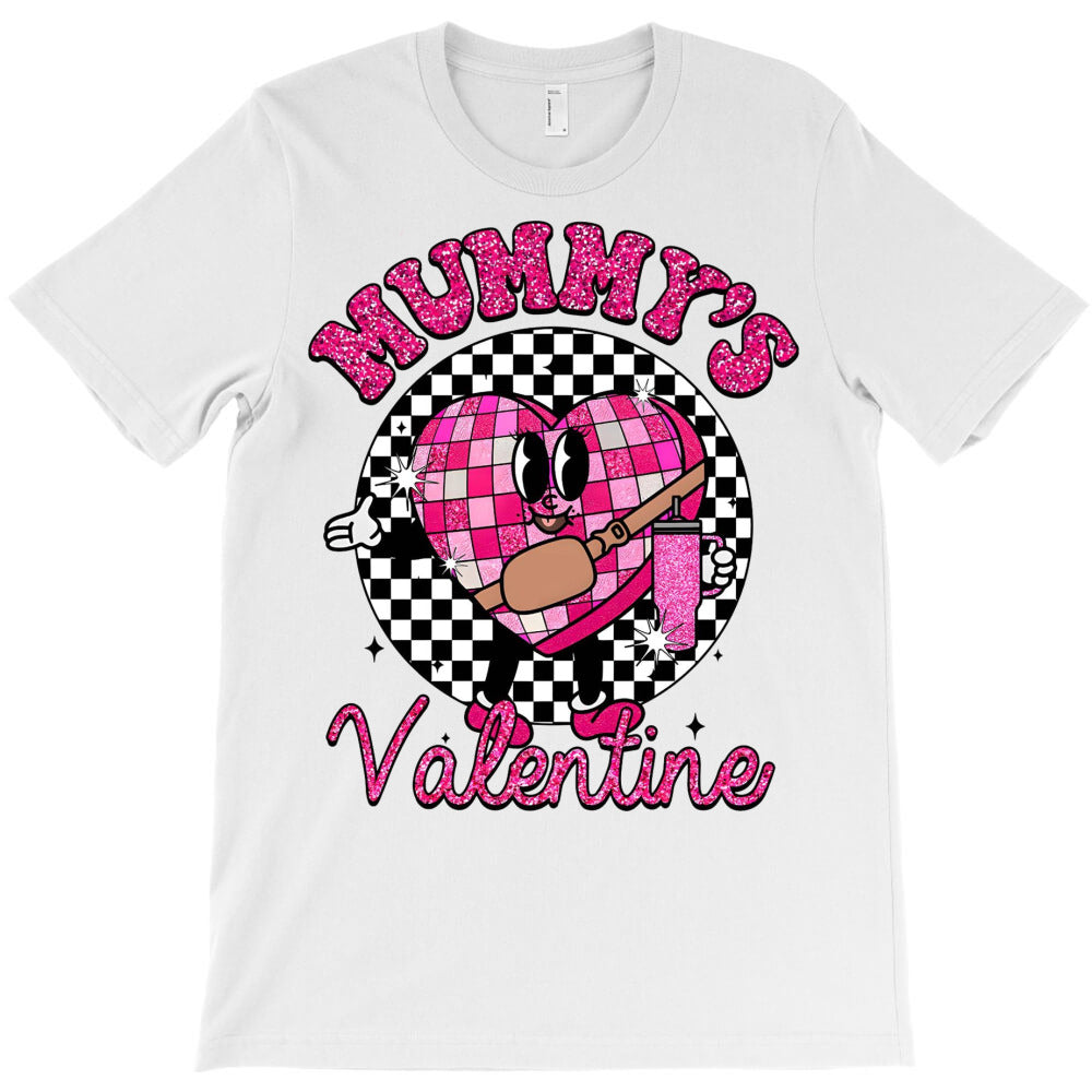 Glitter Mummys Valentine Candy Heart Checkered T-Shirt
