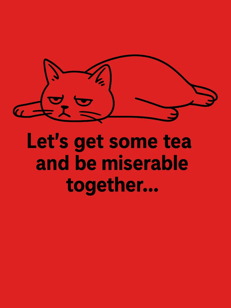 Tired Cat Tea Time - Funny Minimalist Cat Illustration Classic T-Shirt