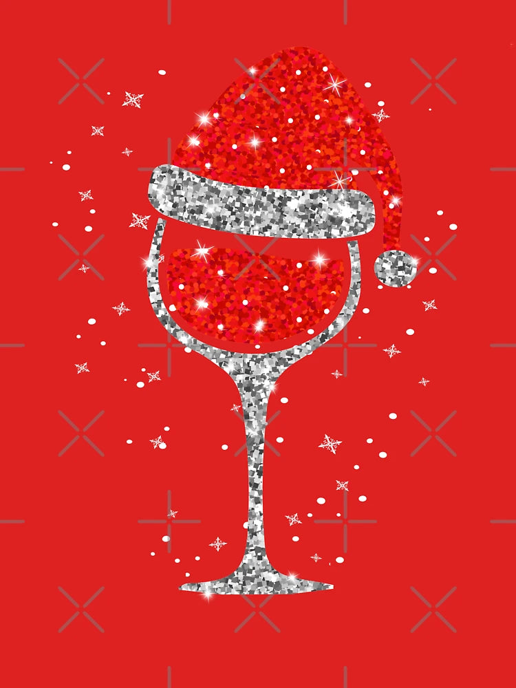 Christmas Wine Glass Snowflakes Santa Hat Red Wine Classic T-Shirt