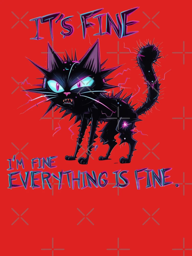 It's Fine, I'm Fine, Everything is Fine - Shocked Electric Cat Cyberpunk Classic T-Shirt