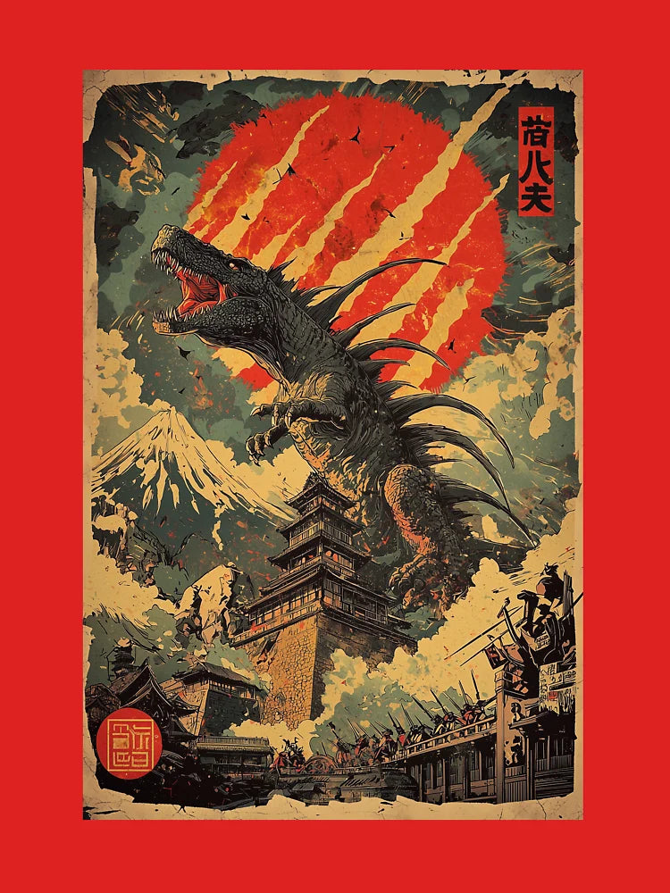 Red Sun Dinosaur Retro Japanese Video Game Art 5 Classic T-Shirt