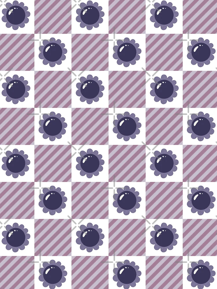 Purple Floral Diagonal Checkered Pattern Classic T-Shirt