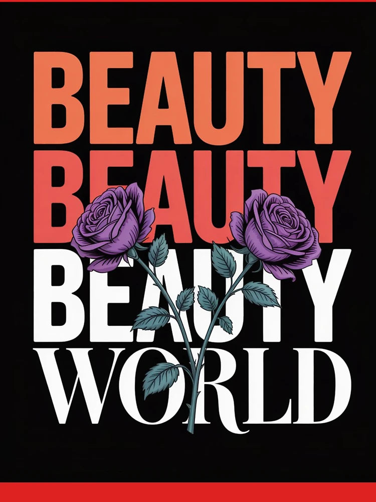 Modern "Beauty World" Graphic Design with Purple Roses for Apparel Classic T-Shirt