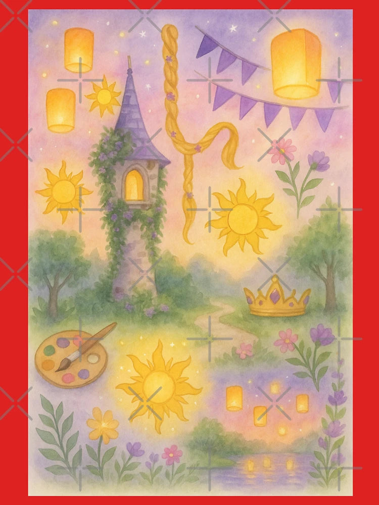 Rapunzel-Inspired Lantern Magic – Watercolour Tower Fairytale Scene Classic T-Shirt
