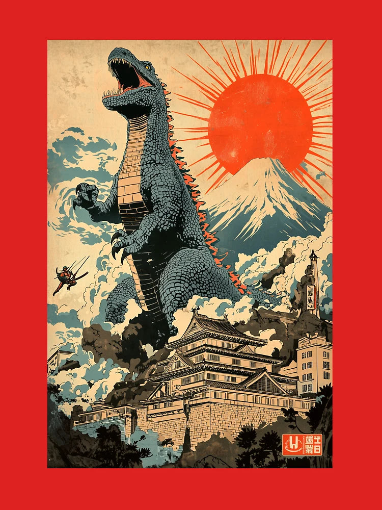 Red Sun Dinosaur Vintage Japanese Video Game Art 3 Classic T-Shirt