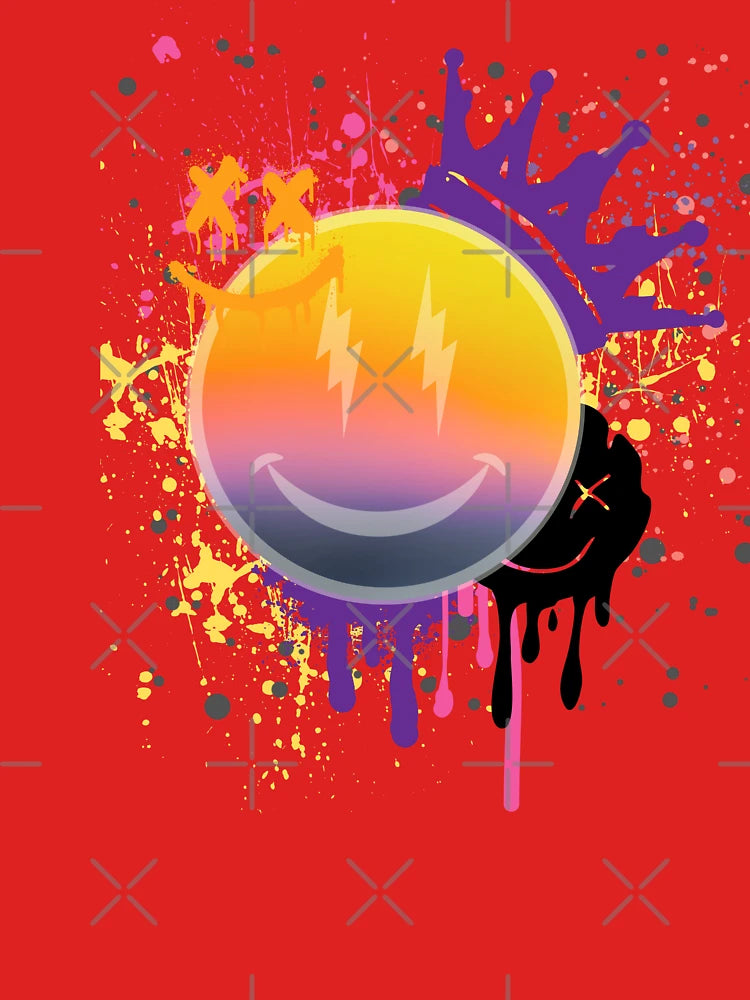 Balvin inspired Gradient smiley with crown and paint splatter Classic T-Shirt