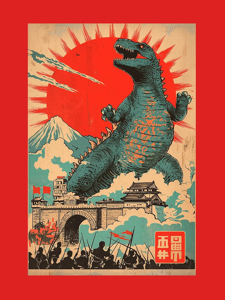 Red Sun Dinosaur Vintage Japanese Video Game Art 2 Classic T-Shirt