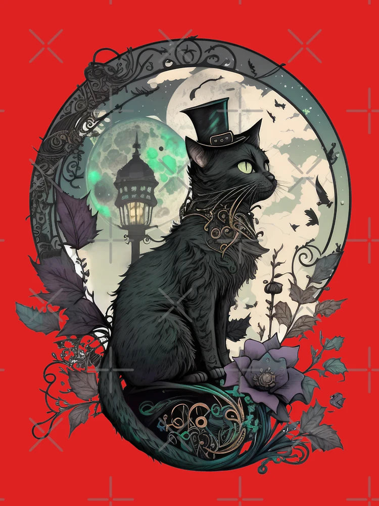 Steampunk Black Cat Wearing a Top Hat Classic T-Shirt
