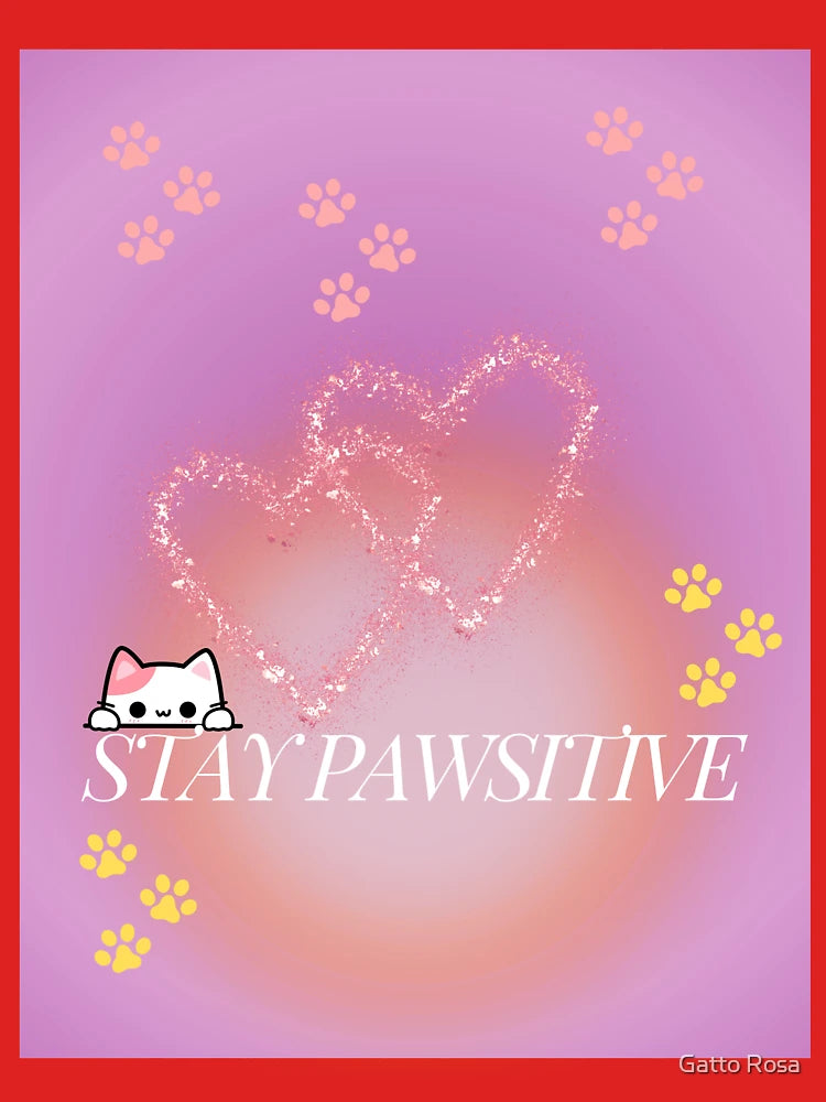 "Stay Pawsitive"-Cute Cat Motivational Quote -Cat Lovers Wall Art,Stickers & Gift Classic T-Shirt