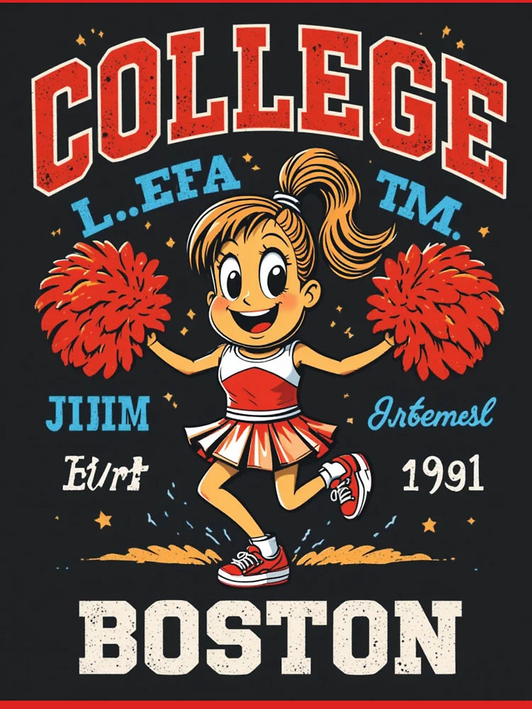 Boston College Cheerleader Cartoon Tee – Retro Varsity Spirit Classic T-Shirt