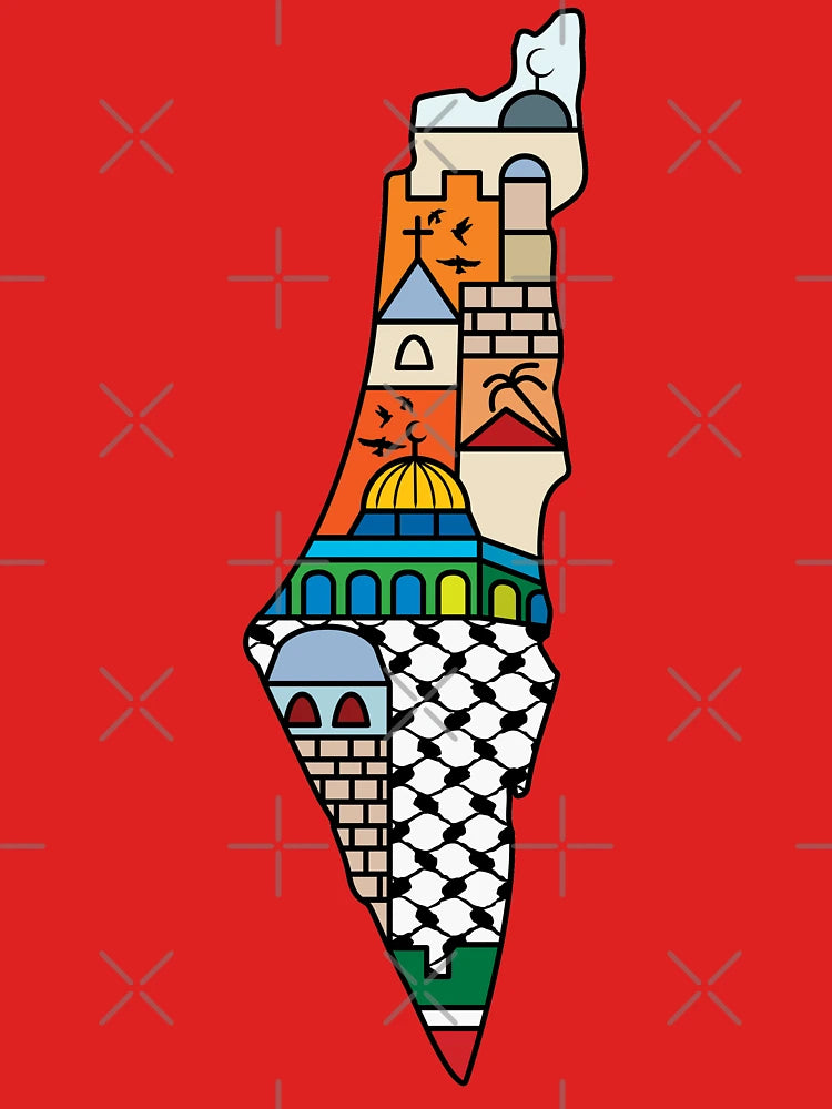 I Love Palestine My Homeland Palestinian Map with Kufiya Hatta Pattern and Most Sacred Cites -wht Classic T-Shirt