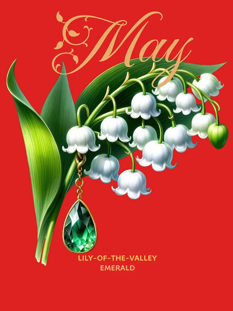 May Birth Flower Boho Floral Graphic Lily of the Valley & Emerald – Elegant Gold Script Design Classic T-Shirt