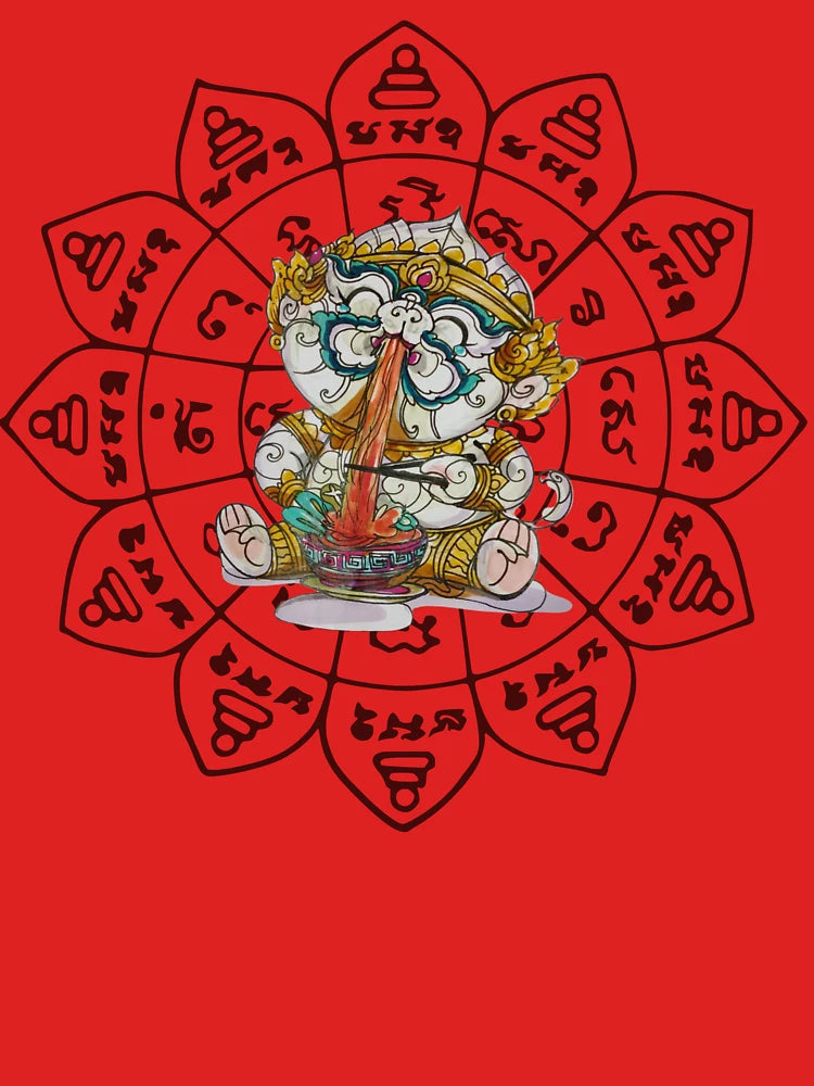 Hanuman in Blissful Feast Mode – Thai Lucky Monkey God with Sacred Yantra Classic T-Shirt