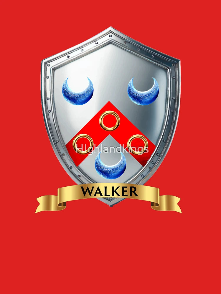Walker Surname Shield with Name Banner  Bold Red and Blue Symbols Classic T-Shirt