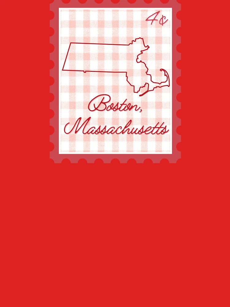 Boston Massachusetts pride red gingham heart stamp design Classic T-Shirt
