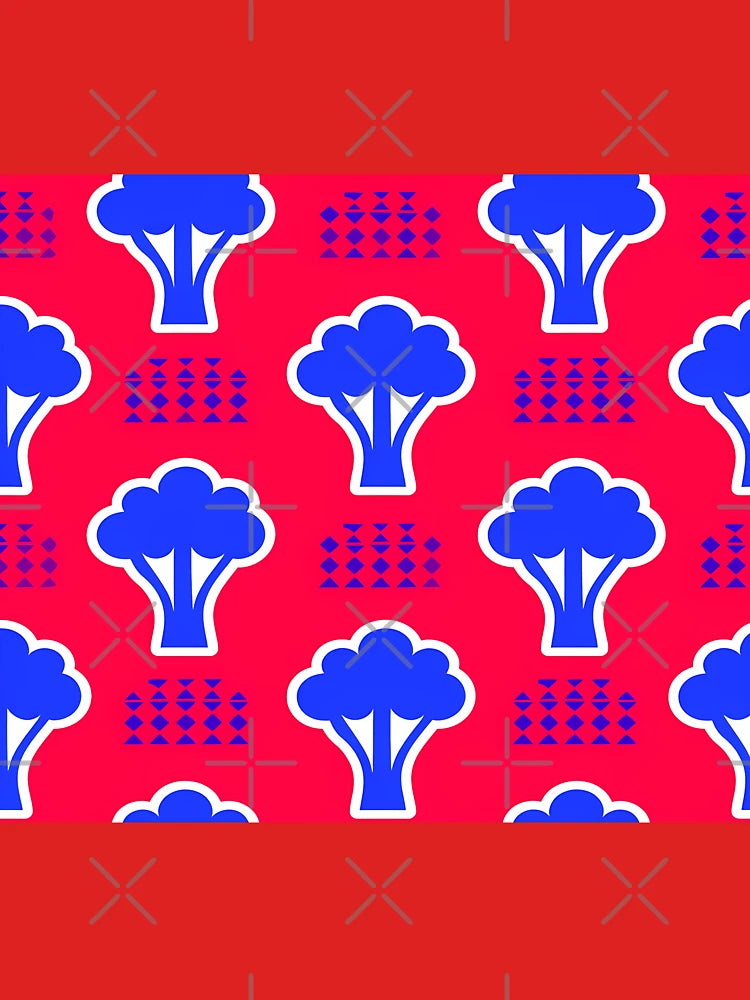 Modern Blue Broccoli Art On Red Pattern Classic T-Shirt