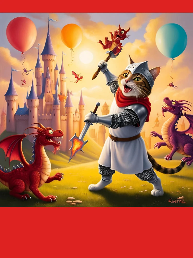 Knight cat with fiery red dragon Classic T-Shirt