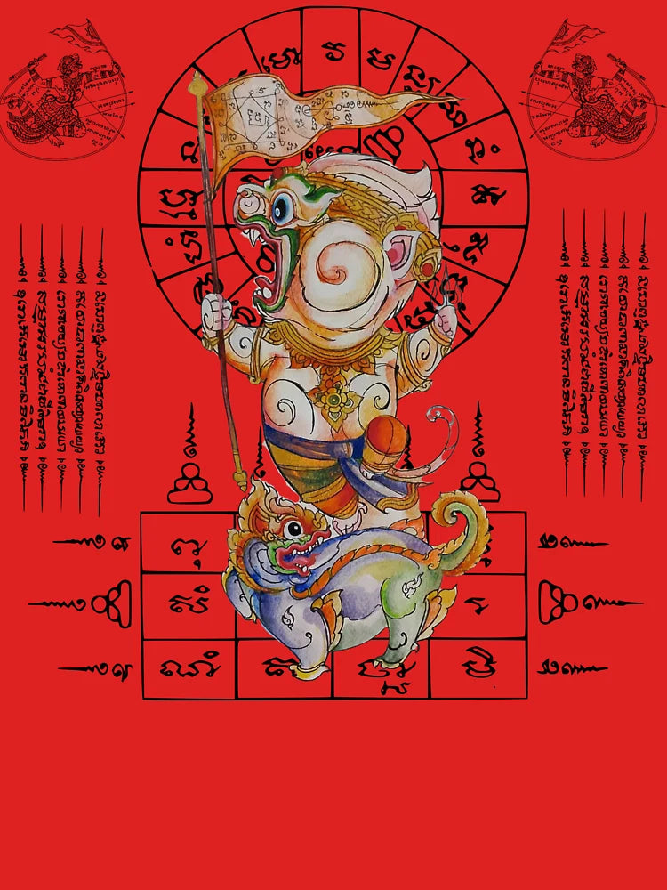 Hanuman Riding the Mythic Lion – Victory Flag Bearer with Sacred Yantra of Success Classic T-Shirt