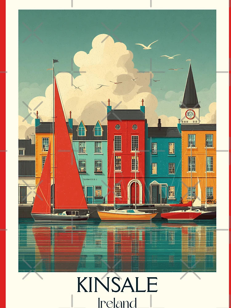 Kinsale Harbor Poster – Colorful Facades & Bright Red Sail Classic T-Shirt