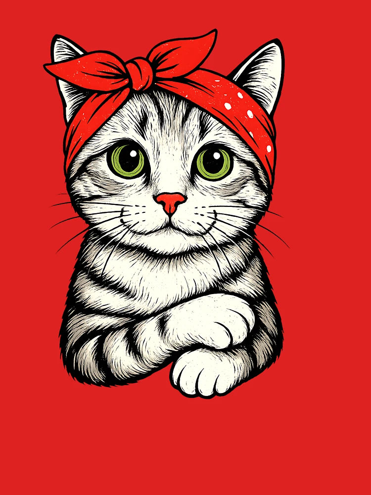 Cat With Red Bandana Cute Feminist Kitty Vintage Style Classic T-Shirt