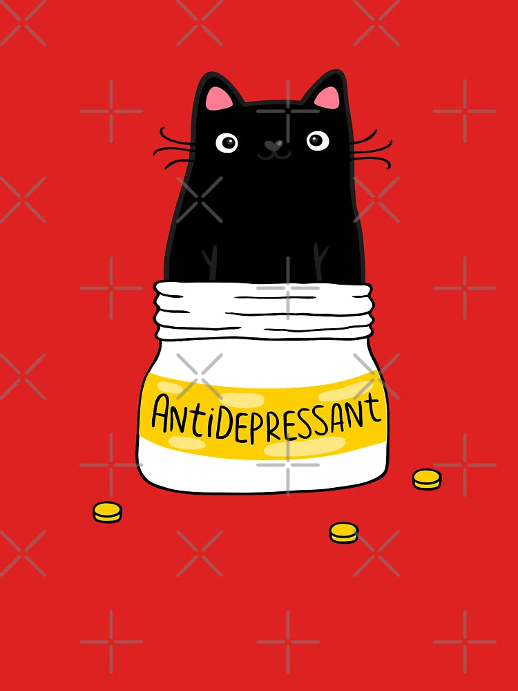 FUR ANTIDEPRESSANT . Cute black cat illustration. A gift for a pet lover. Classic T-Shirt