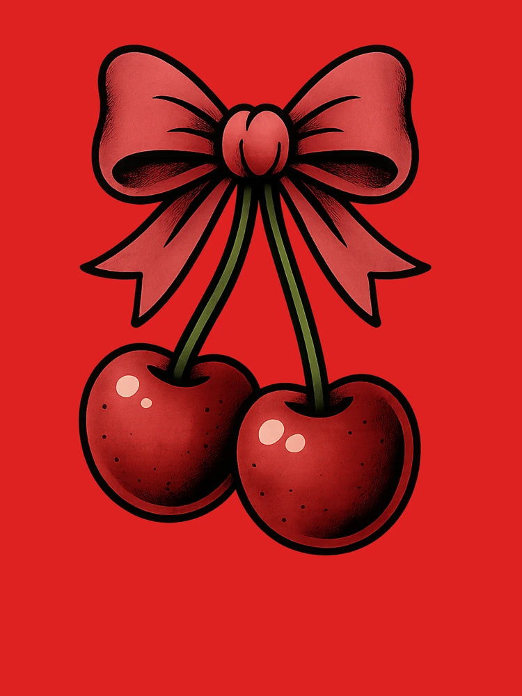 Cherry Red Bow Illustration – Retro Cartoon Fruit Graphic Classic T-Shirt