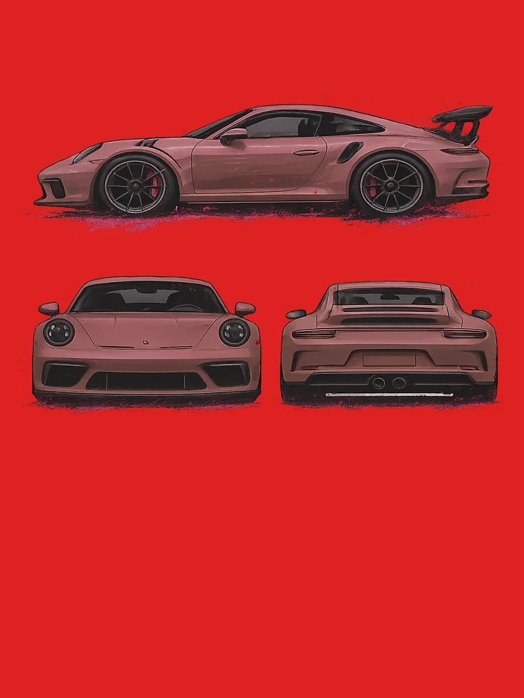 Pink Sports Car – Stylish Triple View Auto Illustration Classic T-Shirt