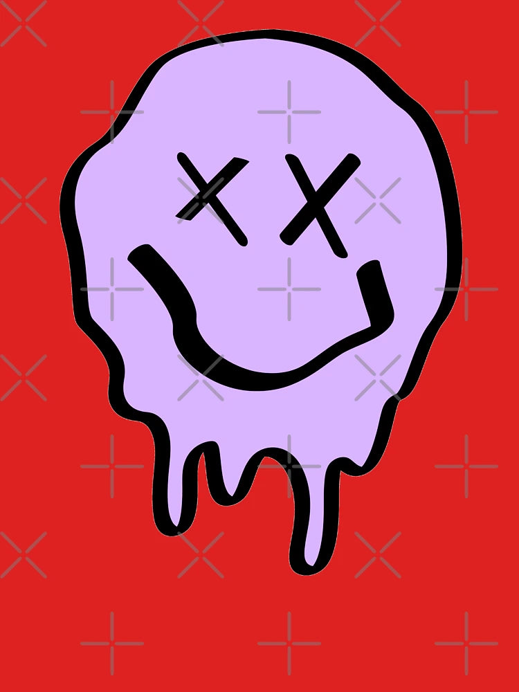 Funny Purple Crossed Eyes Drippy Smiley Face Melting Classic T-Shirt