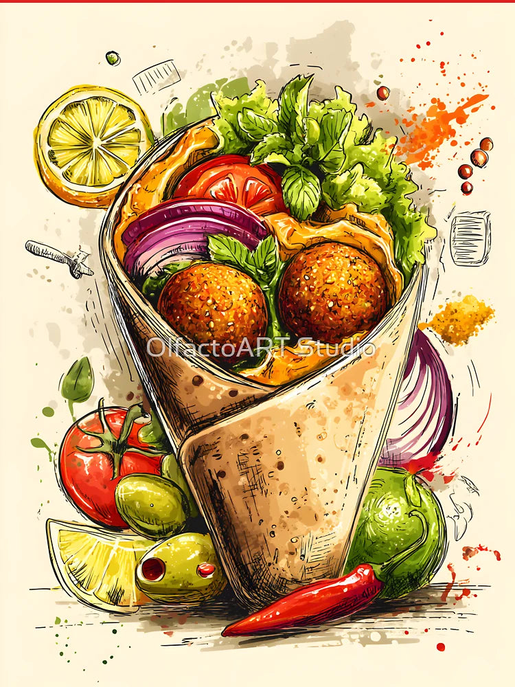 Bursting Falafel Wrap with Fresh Vegetables, Aromatic Herbs, Zesty Lemon and Colorful Ingredients Digital AI Art Classic T-Shirt