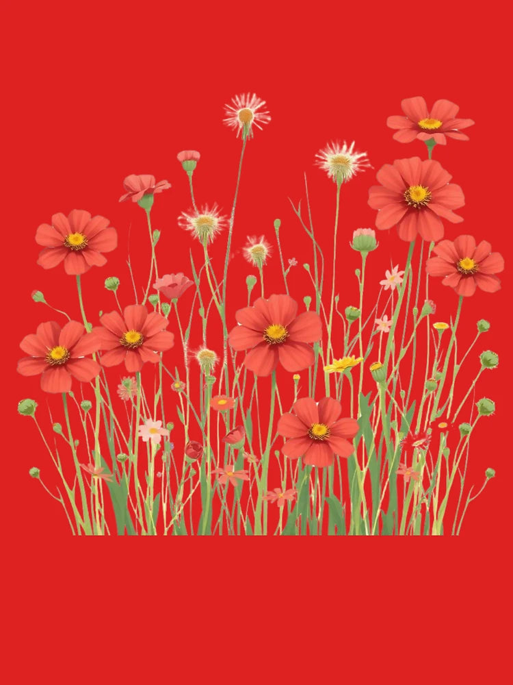 Red Cosmos and White Daisy Wildflower Bouquet Classic T-Shirt