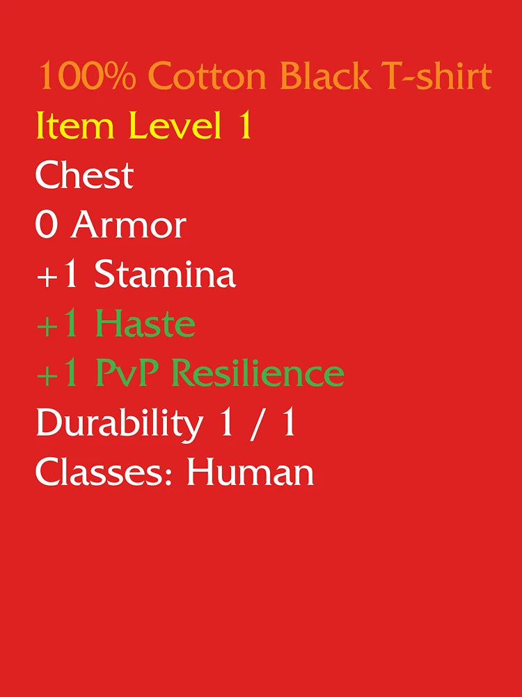 WoW Funny T-shirt Item stats description Black shirt meme Classic T-Shirt
