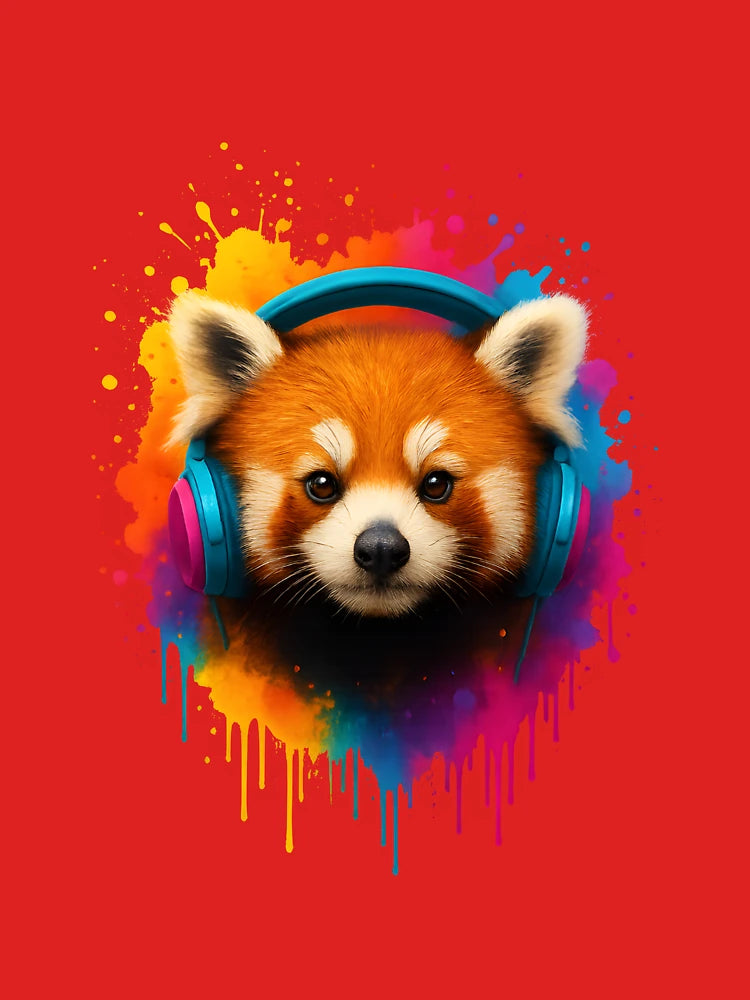 Cool Red Panda with Headphones – Colorful 3D Animal Art Classic T-Shirt