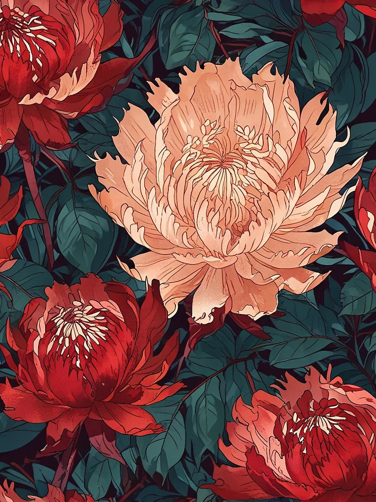 Red and Peach Flowers Classic T-Shirt