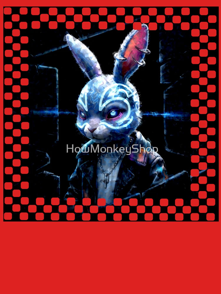 Dark Cyberpunk Bunny with Neon Tattoos Classic T-Shirt