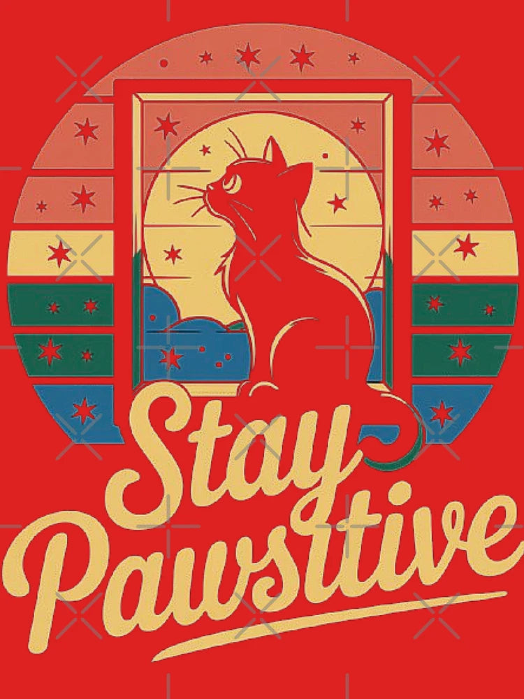 Cute Retro Cat Design - Stay Pawsitive Inspirational Animal Art Classic T-Shirt