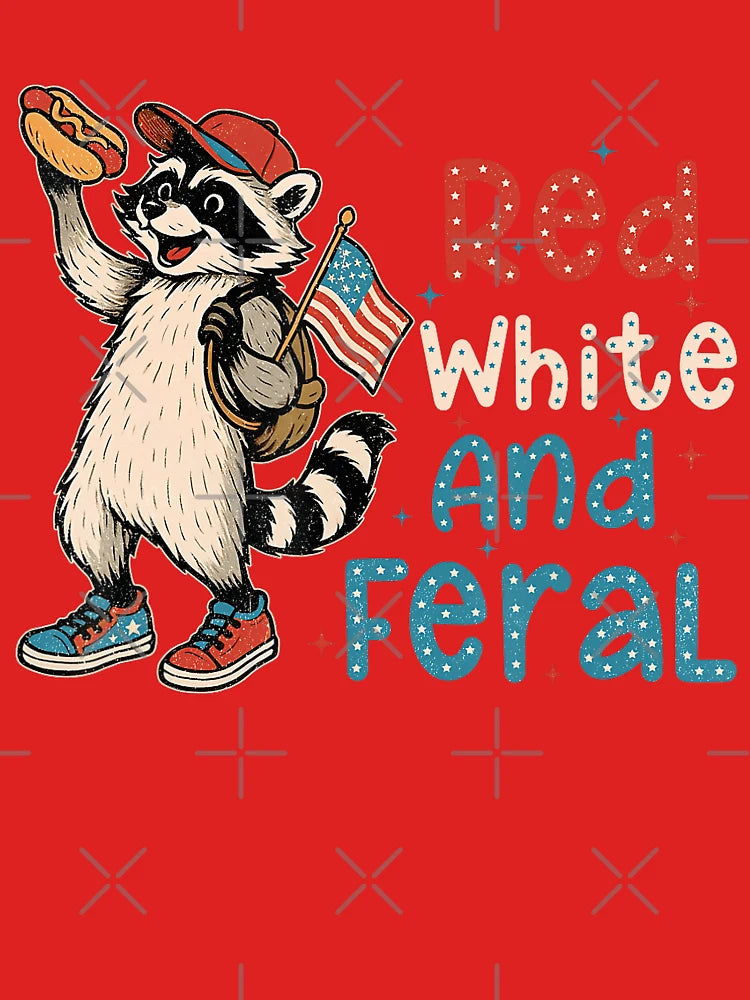 Funny Raccoon 4Th Of July Patriotic Cute Red White And Feral Retro Classic T-Shirt
