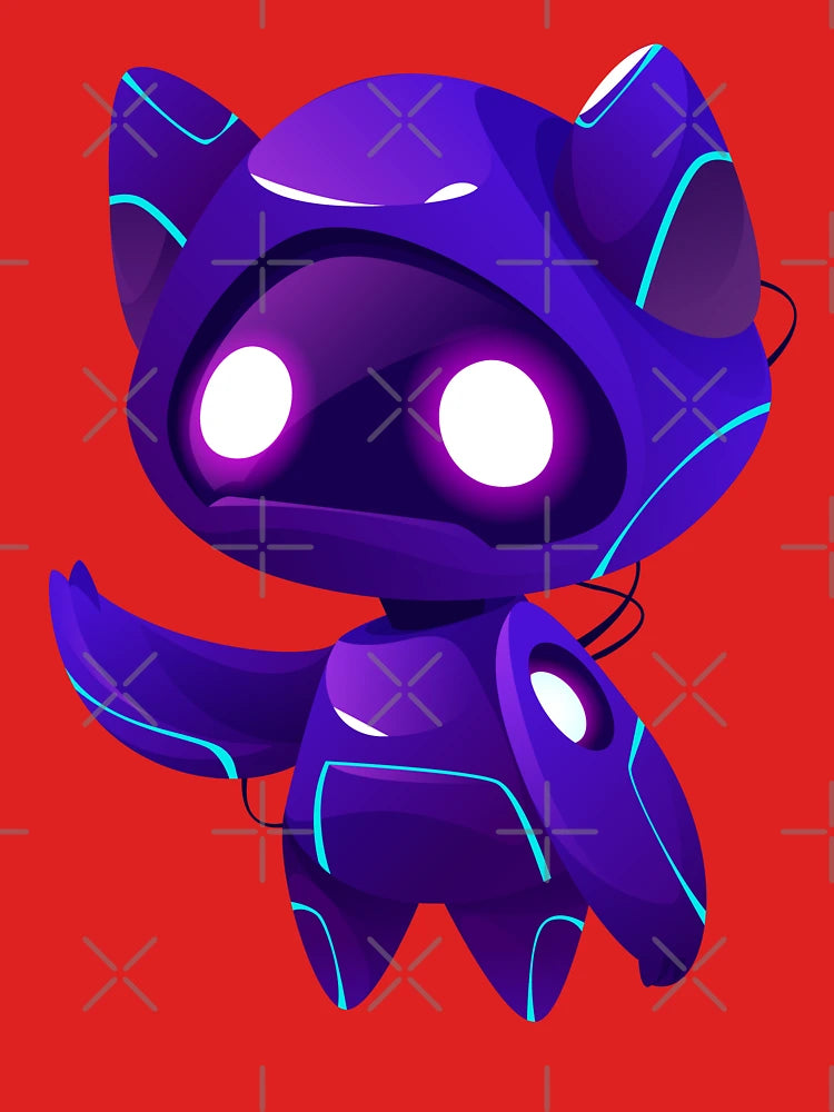 Cyber Cat Robot Design Kawaii Futuristic Neon Purple Character Classic T-Shirt