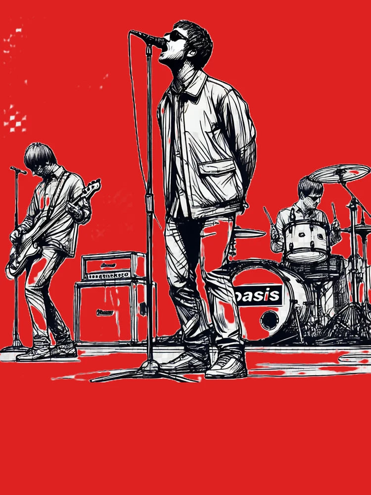 Minimalist Line Art of Oasis Performing – Retro Britpop Band Design Classic T-Shirt