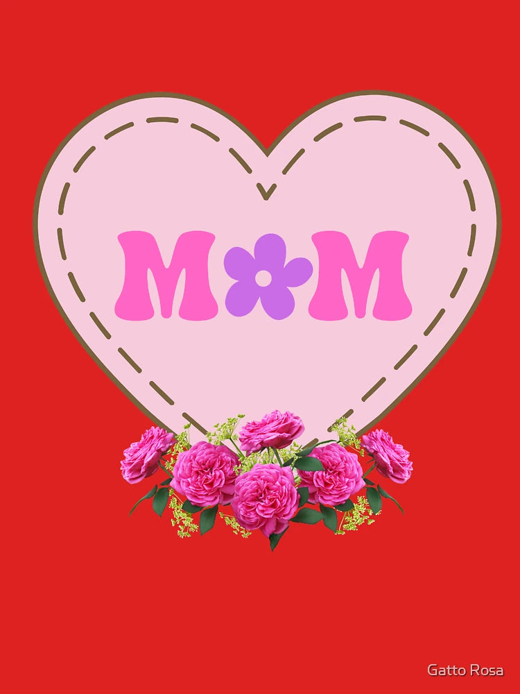 "MOM Floral Heart Art - Pink Lavender Heart with pink Roses - Mother's Day Gift" Classic T-Shirt