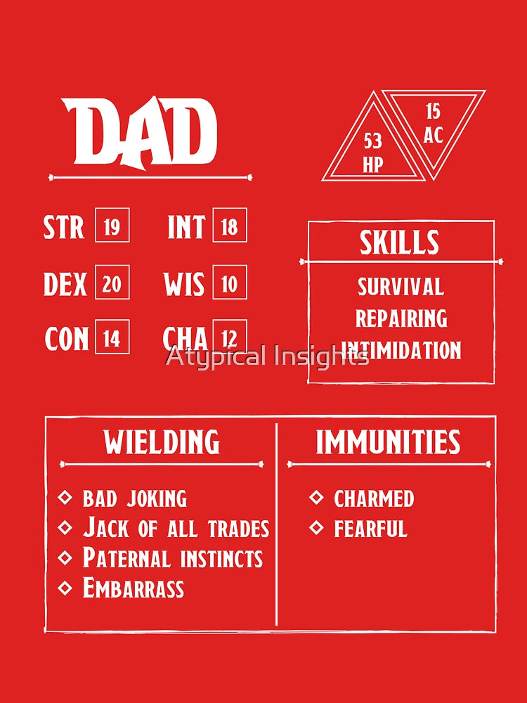 Dad Character Sheet | Dungeons and Dragons Shirt | DND Shirt | Dungeons and Dragons Gifts | DND Gifts | Dungeon Master | Fathers Day Gifts Classic T-Shirt