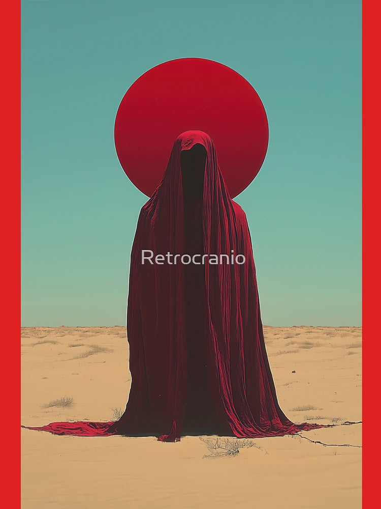 Mysterious Red Cloaked Figure in Desert with Crimson Halo Classic T-Shirt