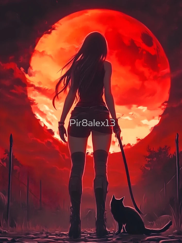 Red Moon Guardian with Cat Classic T-Shirt