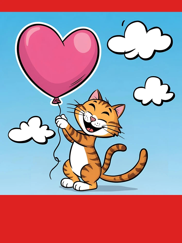 Laughing cat with red heart balloon Classic T-Shirt