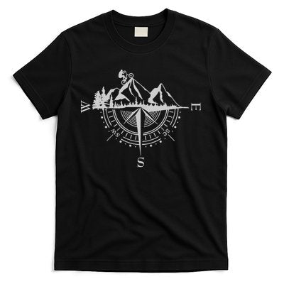 Retro Bicycle With Compass And Mountains Cycling Gift T-Shirt