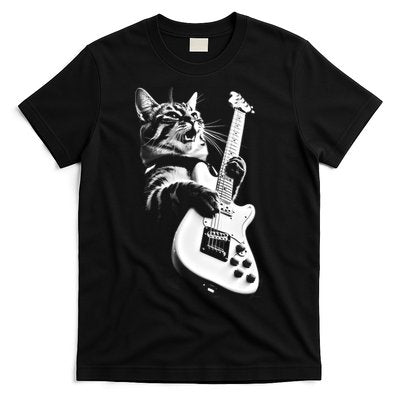 Rock Cat Playing Guitar Funny Guitar Cat T-Shirt